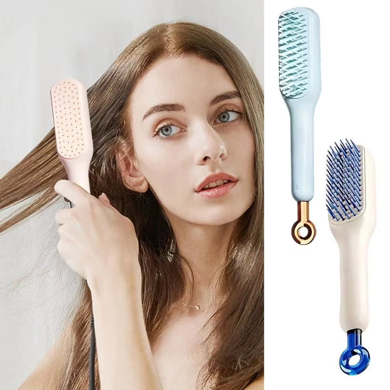  1 Retractable Comb Self-Cleaning Hair Brush Anti-Static Massage Comb Smooth Comfortable Hair Portable Hair Brush for Home Woman